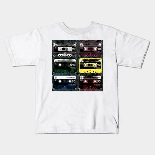 pattern and design from a collection of old fashioned C90 cassettes Kids T-Shirt